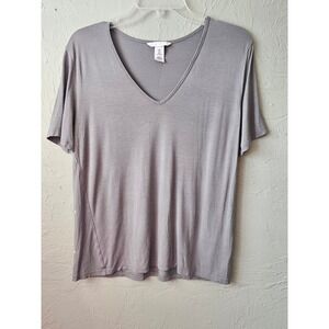 H M Womens Gray V Neck Basic Casual Everyday T Shirt Top Size M